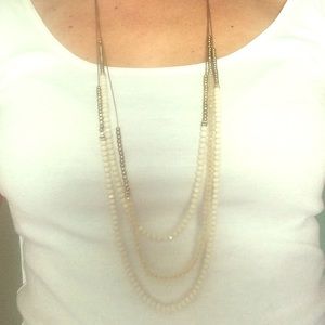 3 tiered blush and gold long necklace